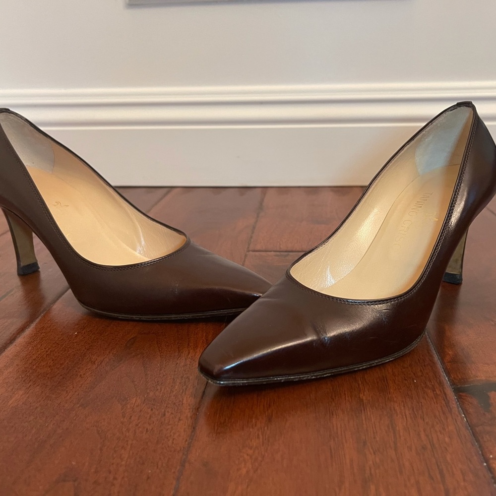 Tanino Crisci brown leather heel pumps size 36 1/2
